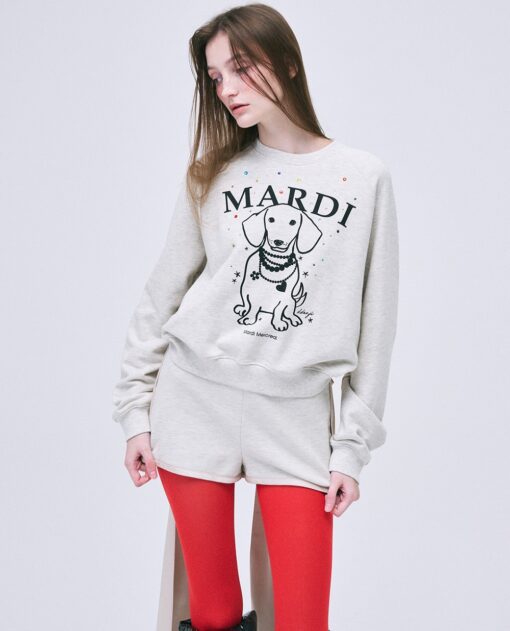 MARDI MERCREDI SWEATSHIRT RAGLAN SWING THE TAIL DDANJI PEARL NECKLACE STONE EMBELLISHED - Image 6