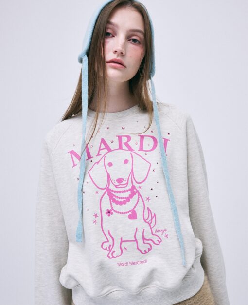 MARDI MERCREDI SWEATSHIRT RAGLAN SWING THE TAIL DDANJI PEARL NECKLACE STONE EMBELLISHED - Image 4