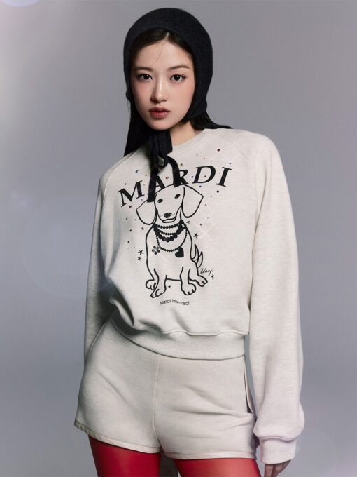 MARDI MERCREDI SWEATSHIRT RAGLAN SWING THE TAIL DDANJI PEARL NECKLACE STONE EMBELLISHED - Image 2