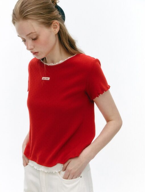 MARIE CLAIRE LABEL PUNCHING LAYERED T-SHIRT - Image 6