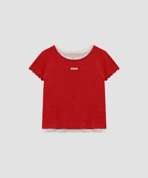 MARIE CLAIRE LABEL PUNCHING LAYERED T-SHIRT - Image 7
