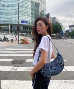 Alternative view of MATIN KIM WASHED DENIM MINI HOBO BAG-2col