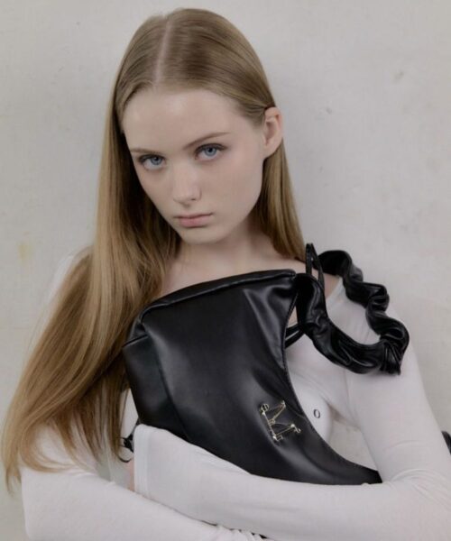 MUCENT ROUSSEL METAL LOGO SHIRRING CROSS BAG UNISEX