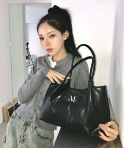 MUCENT EPEE MIDDLE STITCH LEATHER TOTE BAG