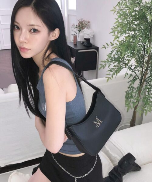 MUCENT TERIN METAL LOGO LEATHER HOBO BAG
