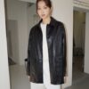 MOOD INSIDE UTILITY SINGLE BREASTED LEATHER HALF COAT-2 colors